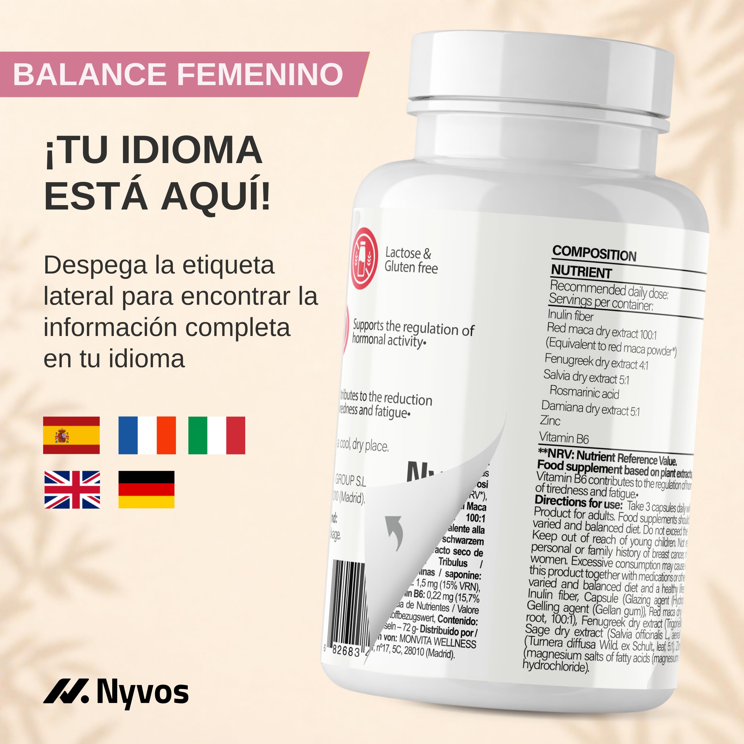 Shatavari SRI-81 Mujer | Equilibrio y Vitalidad Femenina en Cada Ciclo | Con Vitamina B6 y Zinc | Extracto Estandarizado >10% Shatavarinas HPLC | Vegano Sin Gluten o Lactosa | Nyvos 120 Cápsulas