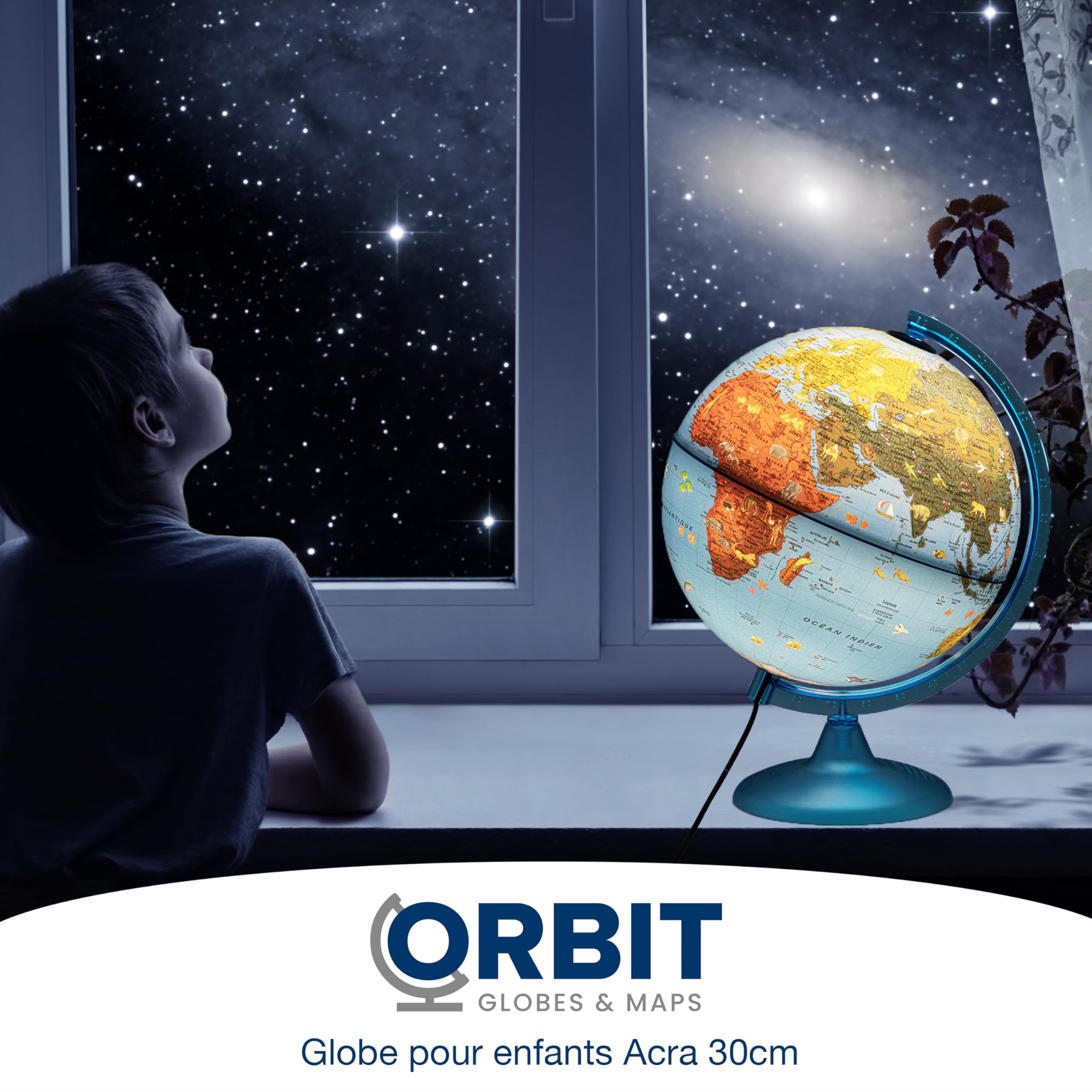 ORBIT Globes & Maps - Globe pour enfants - Globe de 30cm avec pied en plastique anti-choc, cartographie avec de nombreuses illustrations, textes en français