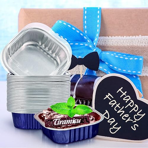 Miniatura 4 de Geiserailie 40 juegos de moldes cuadrados de papel de aluminio para tartas de 4.4 fl oz4.4 onzas, mini moldes para cupcakes con tapas, moldes