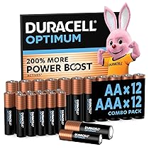 Duracell – 24 Batterie Optimum Alcaline (12 AA+ 12 AAA), 1.5 V LR6 LR03 MX1500 MX2400