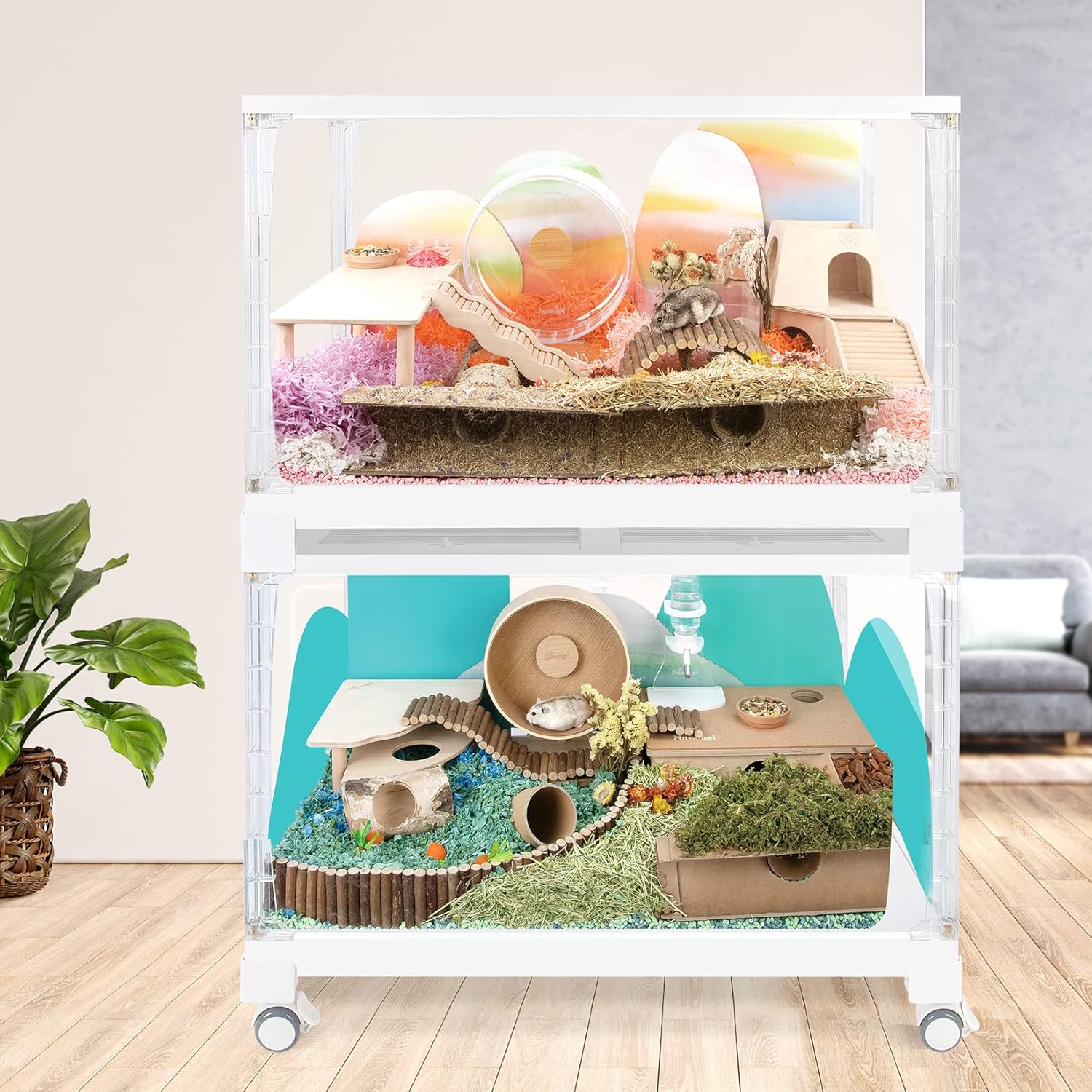 Niteangel Stacker Hamster Cage Accessories - Stacker Cage Wheels or Stacking Holders or Replacement Glass Board for Hamster Gerbil Mice Degu Or Other Small-Sized Pet