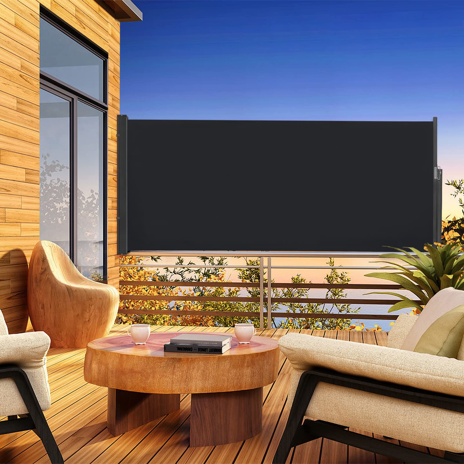 XMTECH Seitenmarkise 140x300cm Balkon Sichtschutz Ausziehbar Terrasse | Ausziehbare Seitenmarkise mit UV-Schutz, wetterfestem Polyester, Sichtschutz und Windschutz für Balkon, Terrasse und Garten