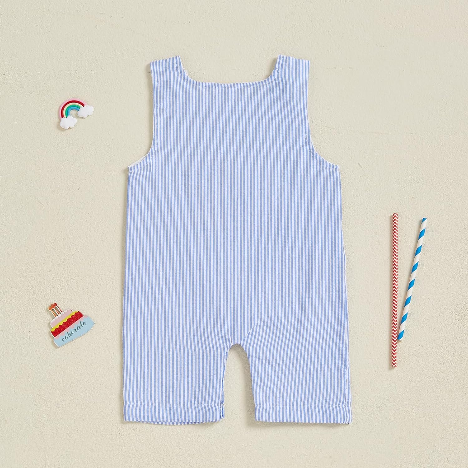 SAYOO Baby Boy 1st Birthday Outfit One Letter Embroidery Sleeveless Romper Jumpsuit Photoshoot Overalls Cake Smash Outfits - Image 5