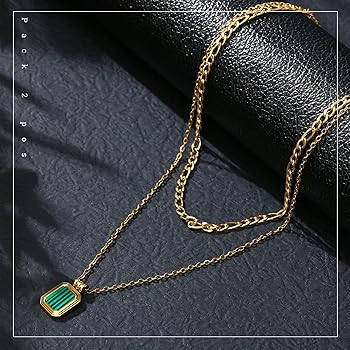 Amazon | ゴールドレイヤードネックレス エメラルドペンダント