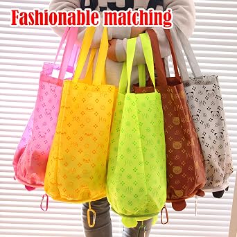 2 Pairs Cartoon foldable shopping bag, fold up bag,Reusable Eco Grocery Tote Bags Foldable in a Pouch, Washable Grocery Shopping Bags for Daily Shopping Travel Storage