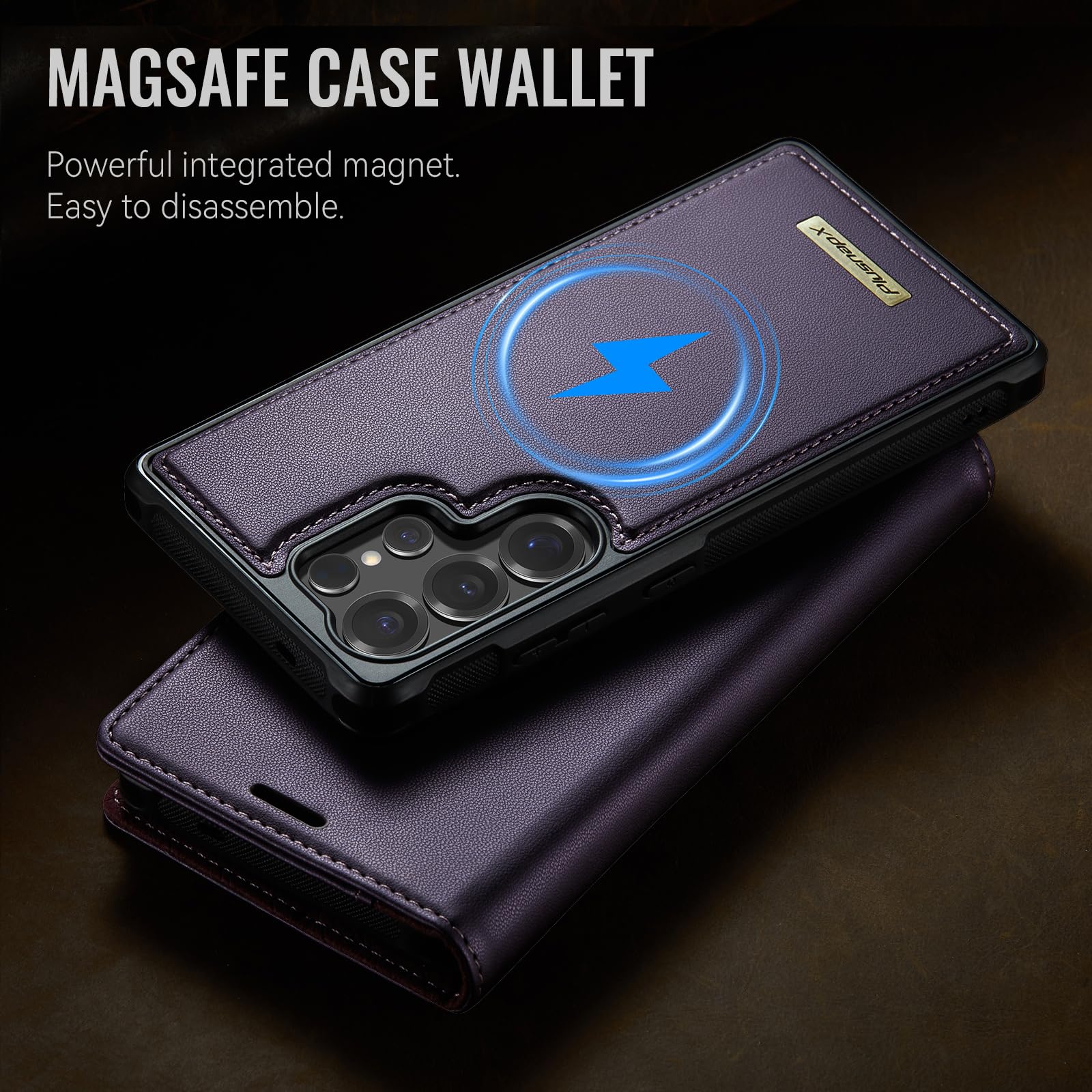 Funda tipo cartera para Samsung Galaxy S25 Ultra compatible con Magsafe, 2 en 1, de piel sintética, con bloqueo RFID, tarjetero, a prueba de golpes, magnética, desmontable, para Galaxy S25