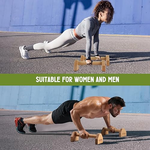 Miniatura 7 de Soportes de realce, barras paraletas de mano, barras de empuje de madera maciza con asas antideslizantes para ejercicio de piso, equipo de