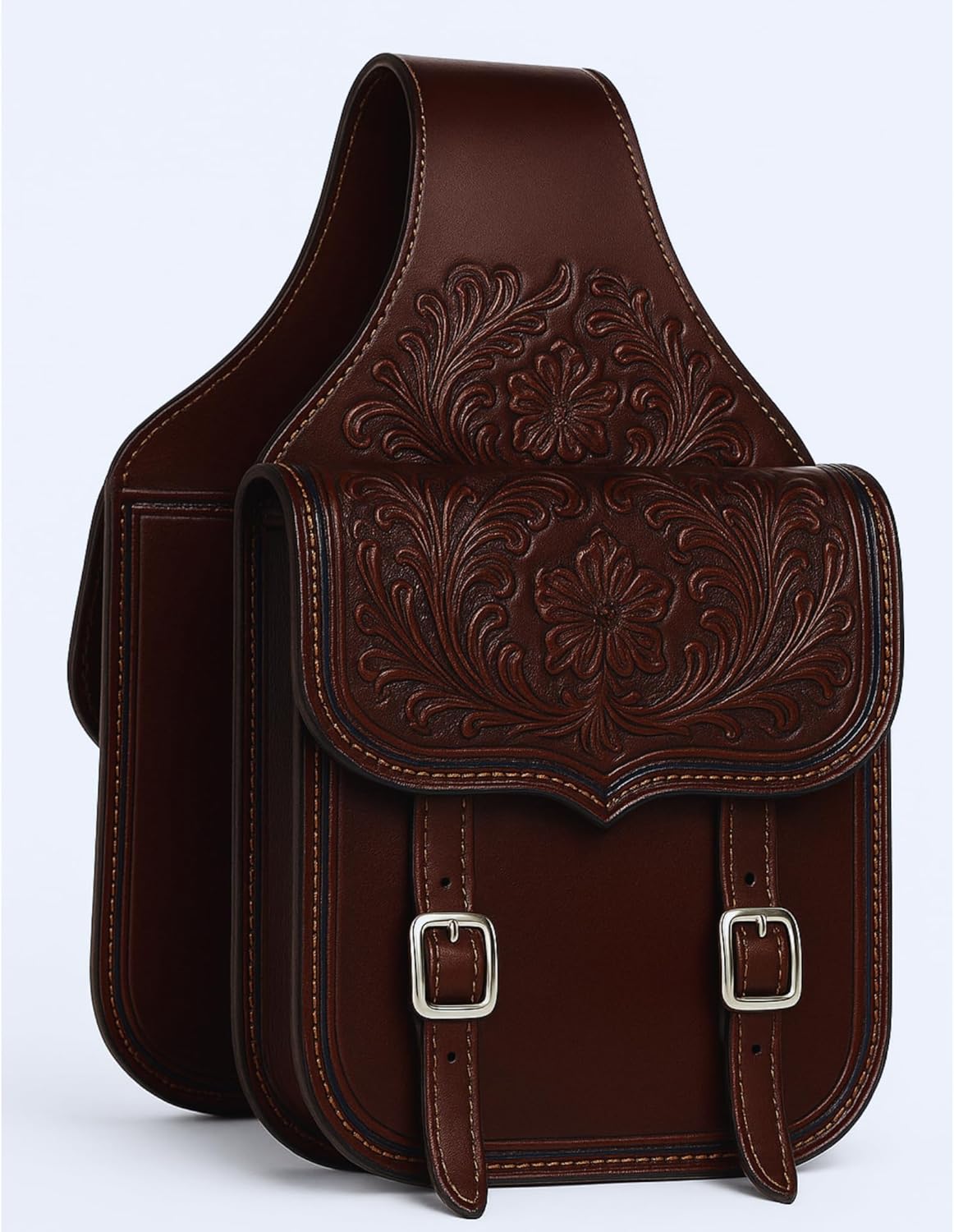 Alice International Premium Equestrian Saddle Bag – Stylish and Functional Organize Your Gear in Style Horse Saddle Bag Tooled Carved Pack Equipment Size: 10” L x 10” W x 3 ½” D inches M80