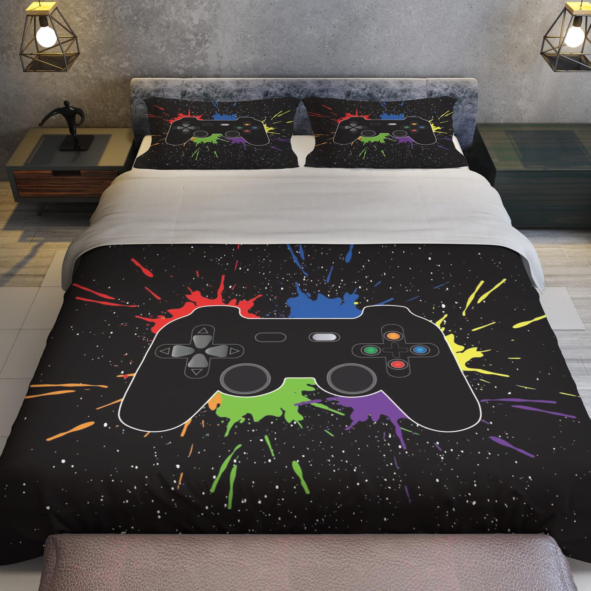 Copripiumino da gioco Set di biancheria da letto per gamepad Set di biancheria da letto Copriletto e copricuscino in microfibra con stampa lenzuola.(Colore, 135x200cm)