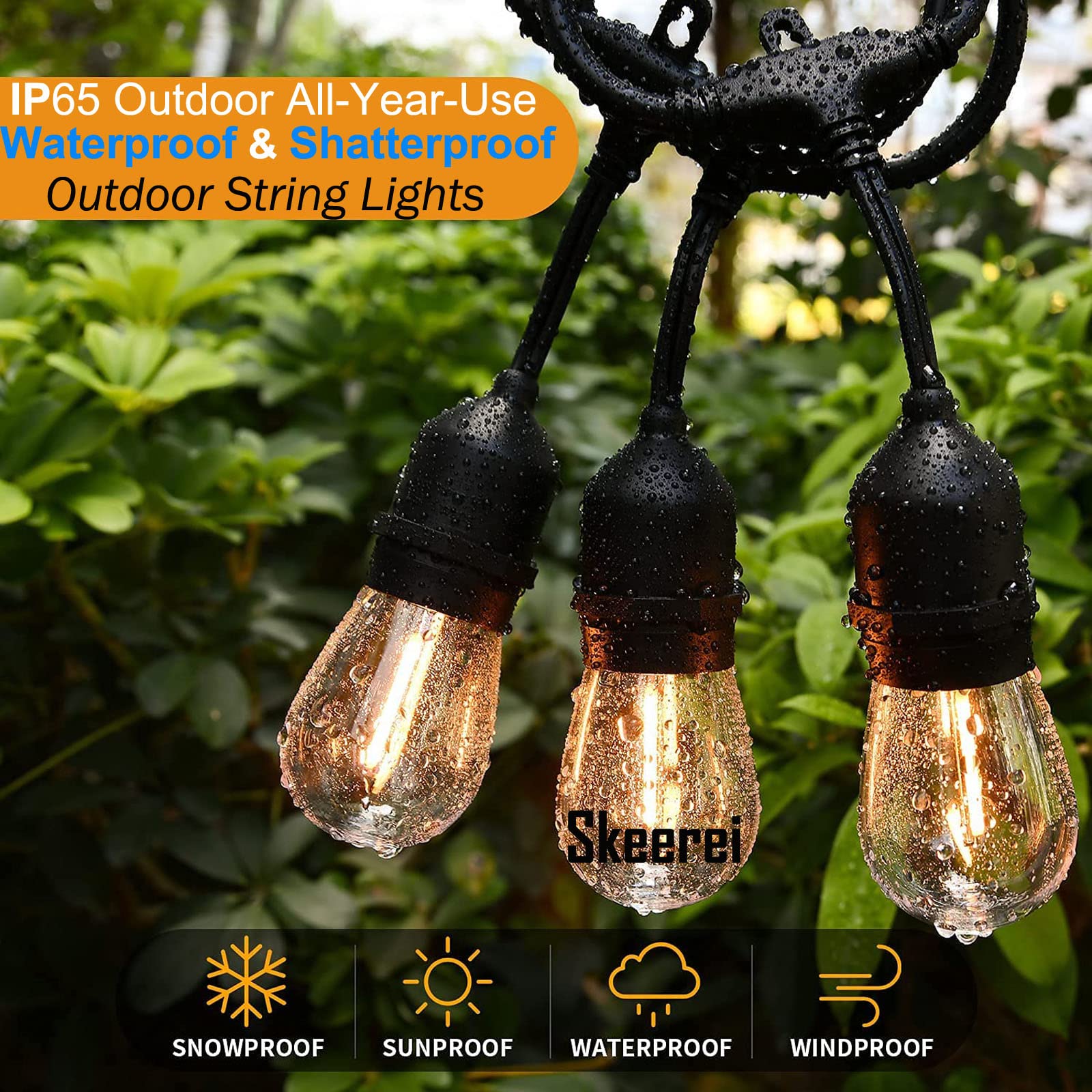 8M Festoon Lights Outdoor E27 Festoon Lights Garden String Lights with 7+1 S14 Shatterproof Bulbs for Pergola Backyard Party Garden Fence 2.6 Metre Extension Cable Built-in - Image 4