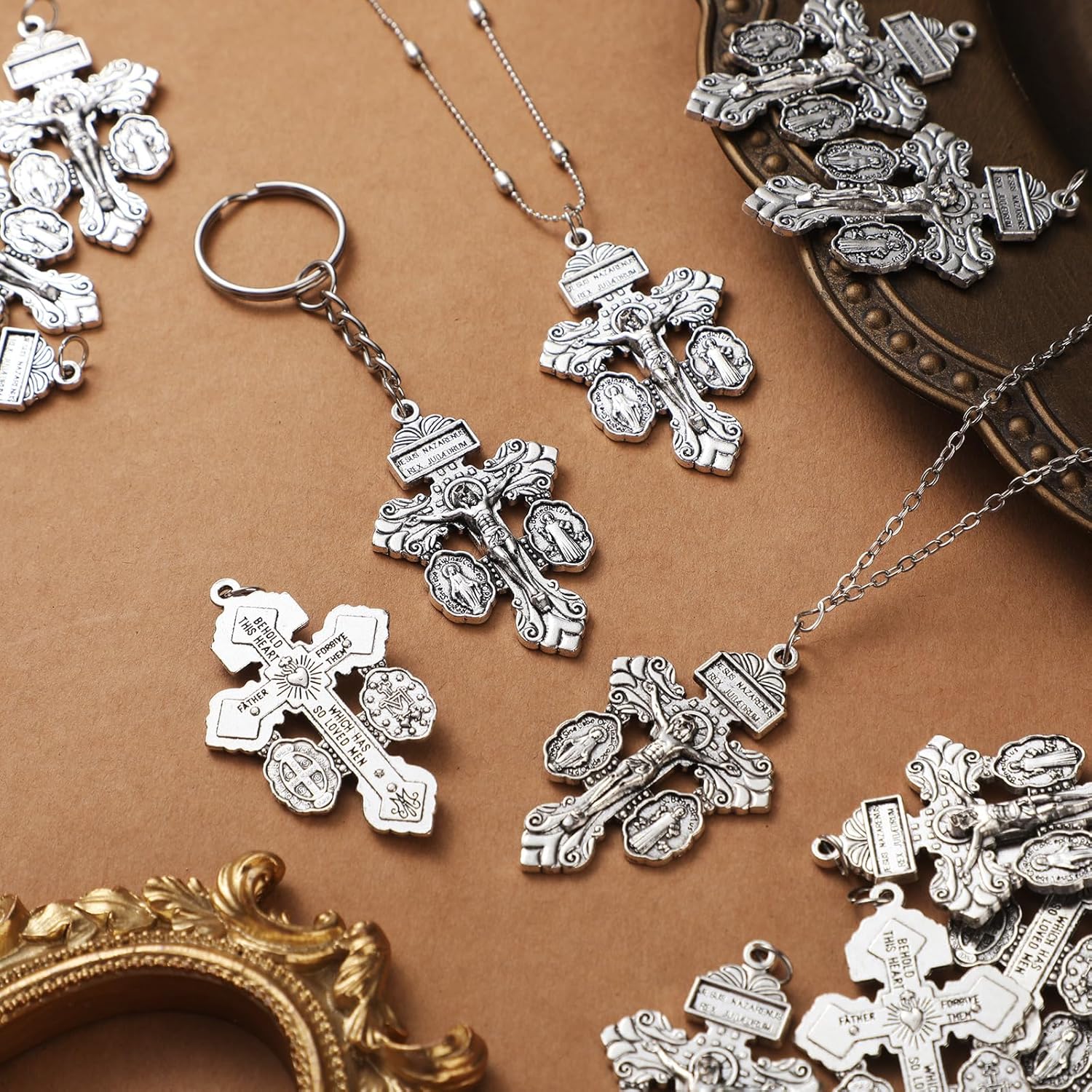 30 Pcs Catholic Crucifix for Rosary Making Bulk 2.2 Inch Cross Charms Pendants Pardon Crucifix for Rosaries Jewelry Making DIY Charms Crafts Supplies (Silver) - Image 4