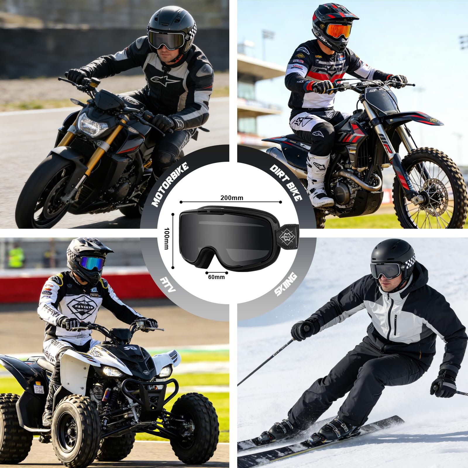 Occhiali Motocross Fotocromatici,Occhiali da Sci con Protezione UV e Cinturina Regolabile Antiscivolo,Lenti Auto-Oscuranti per Comfort Tutto il Giorno