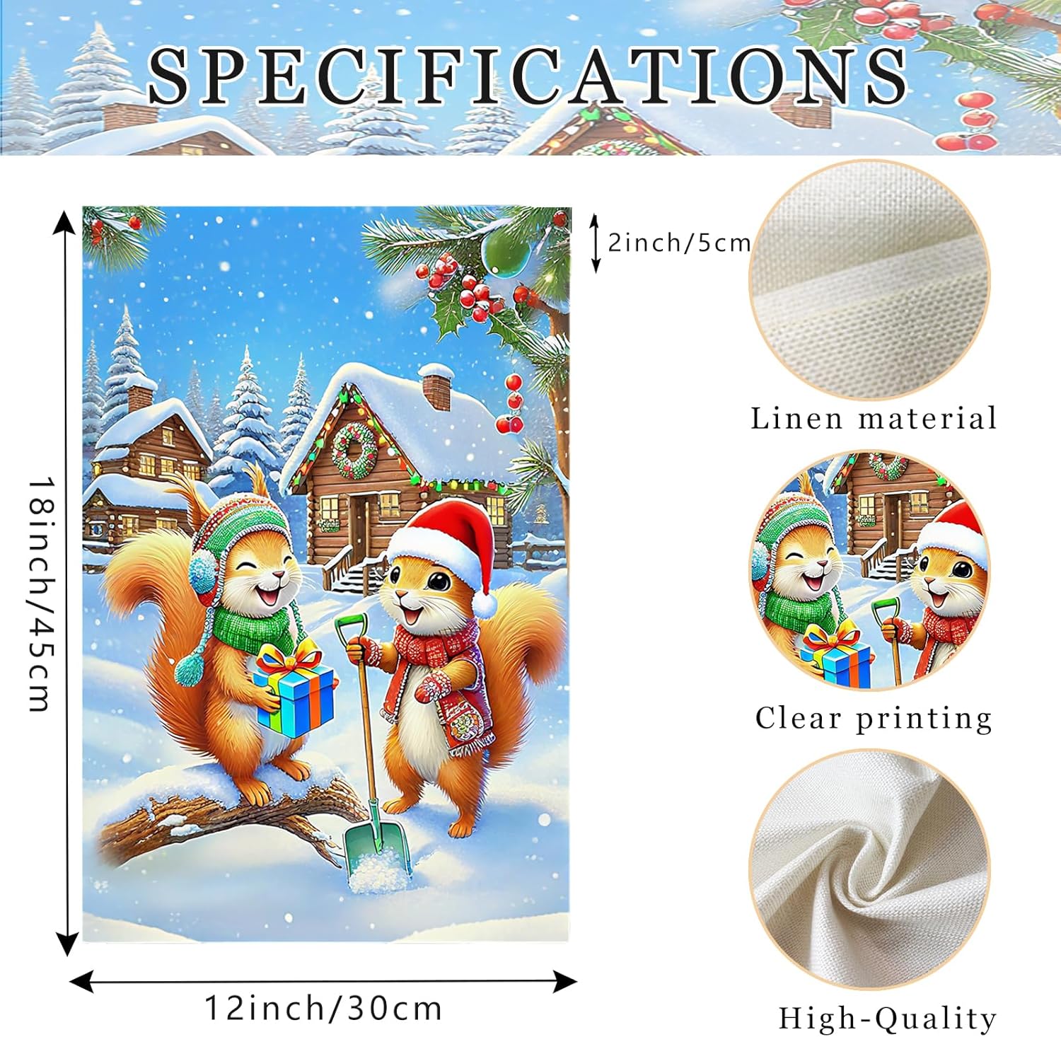 Winter Merry Christmas Garden Flag 12x18 Inch Vertical double-sided winter Christmas Squirrels flag Outdoor Yard Decor - Image 2