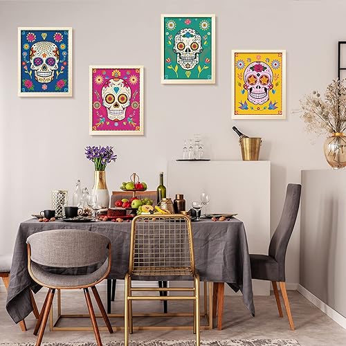 Miniatura 7 de 6 piezas de arte de pared de calavera de azúcar, decoración del Día de los Muertos, decoración del Día de los Muertos, fiesta mexicana, impresiones