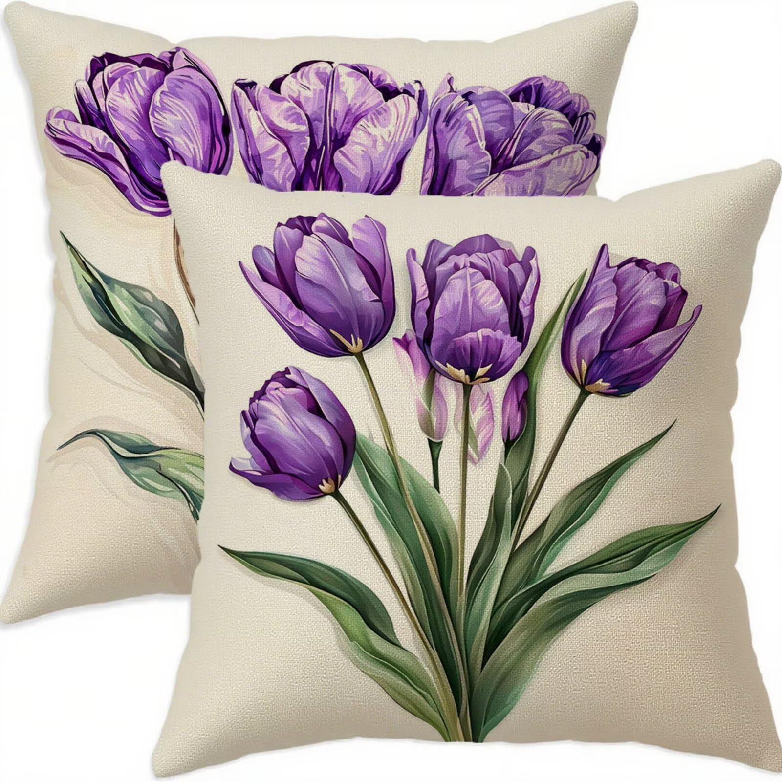 Housse coussin 70x70cm étanche anti-tache en lin violet pour canapé
