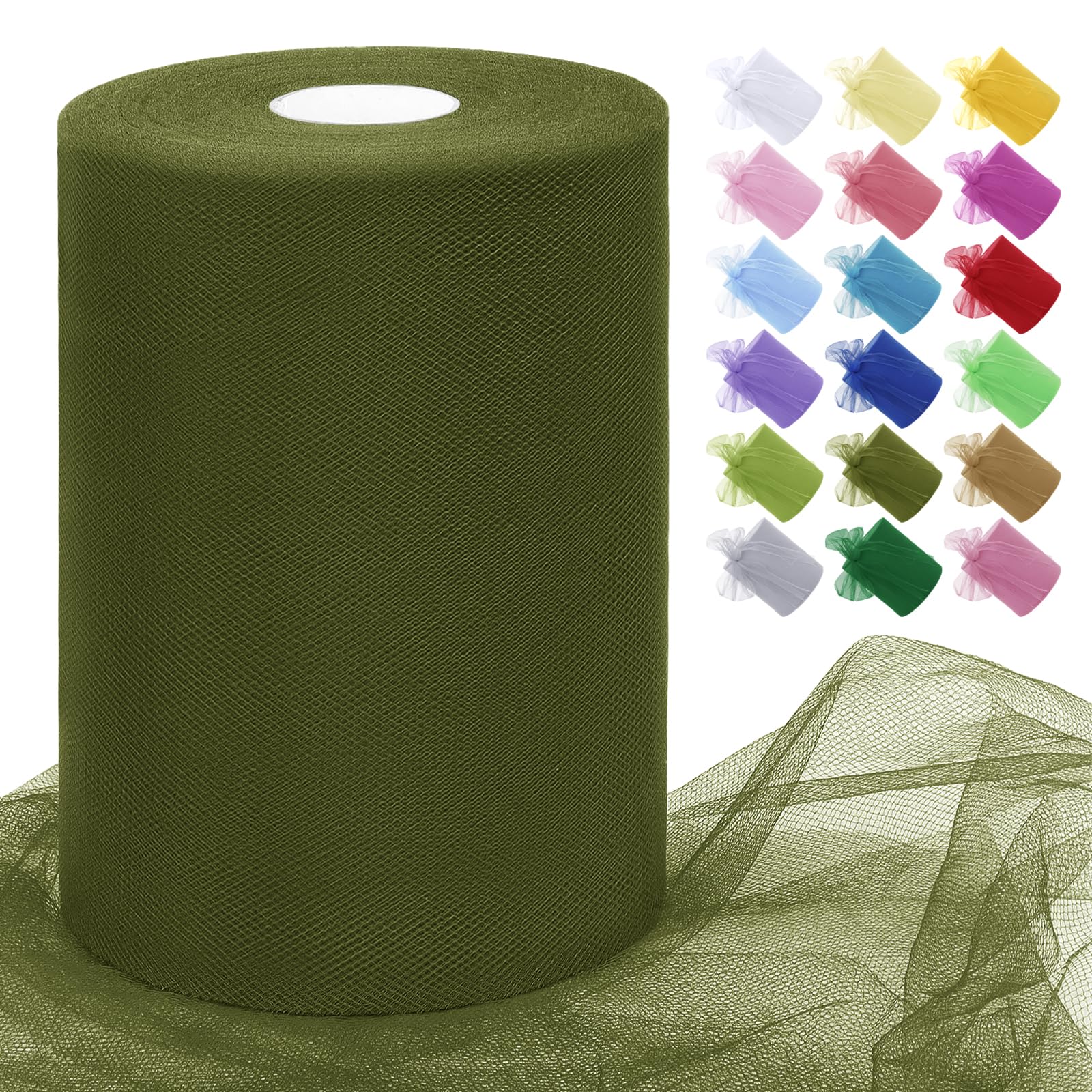 Uiopa Olive Green Tulle Fabric Roll 15cm x 91m Polyester Netting Fabric Mesh Tulle Ribbon for Tutu Skirts, Gift Wrapping, Birthday/Party/Wedding Decoration, DIY Projects