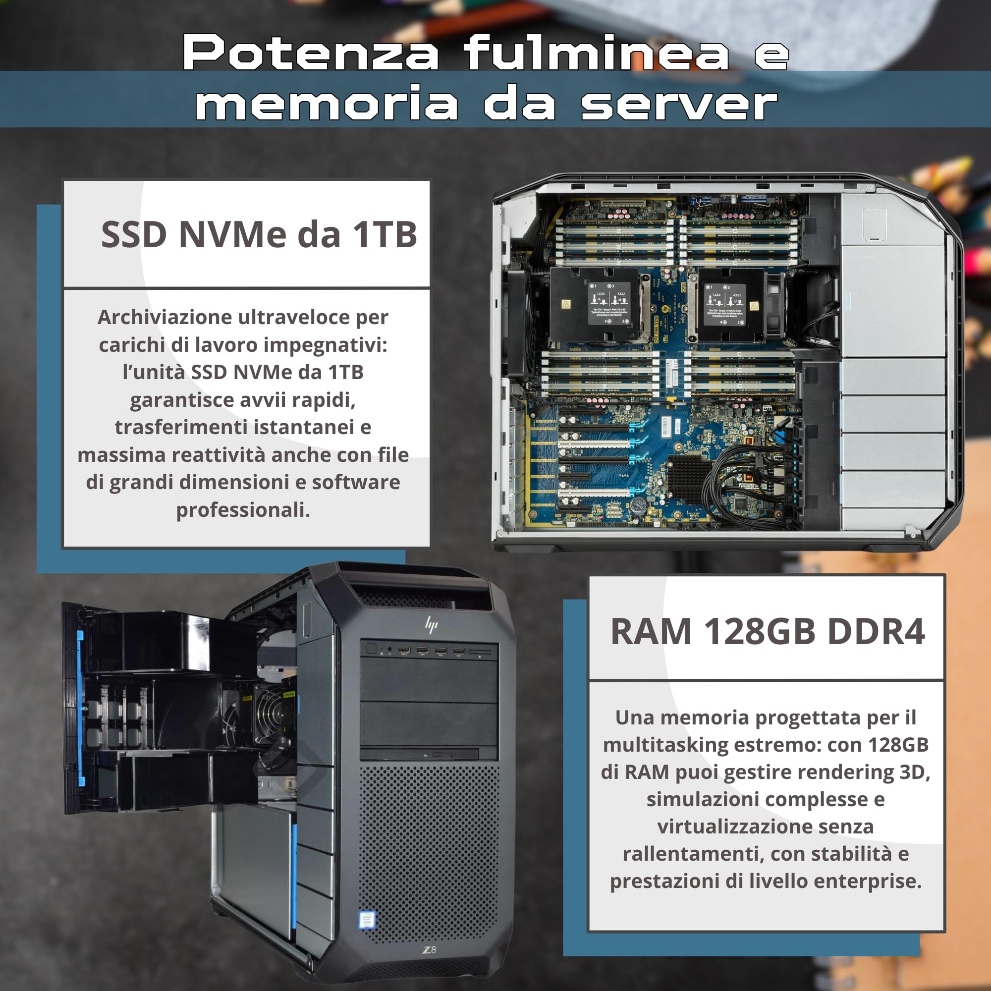 HP Z8 G4 PC Workstation Tower | 2x Intel Xeon Gold 5222| 128GB RAM | 1 TERA SSD Nvme| Nvidia RTX 4000 | Win 11 Pro Garanzia 36 Mesi (Ricondizionato)