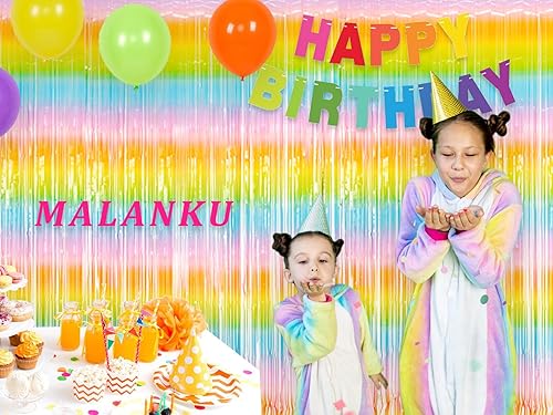 Miniatura 3 de MALANKU 2 cortinas de flecos de papel de aluminio de arcoíris pastel, decoraciones de fiesta para niños, 3.3 x 8.2 pies, telón de fondo de fotos de