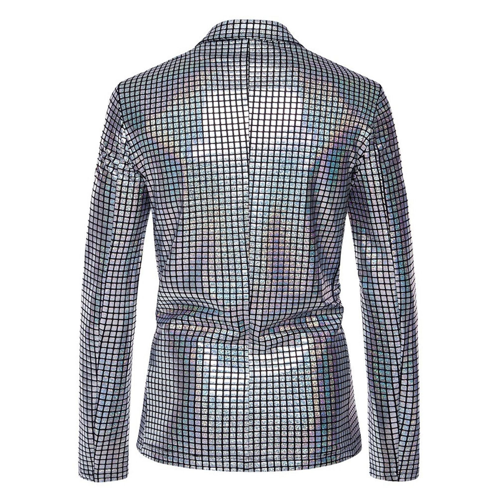 Anzug Herren 2 Teilig Disco Sets Glitzer Jacke und Hose Metallic Glänzende Pailletten Anzüge für Discokugel Party Karneval Kustüm Hochzeit 70er 80er Jahre Outfit Mottoparty Elegant Herrenanzüge