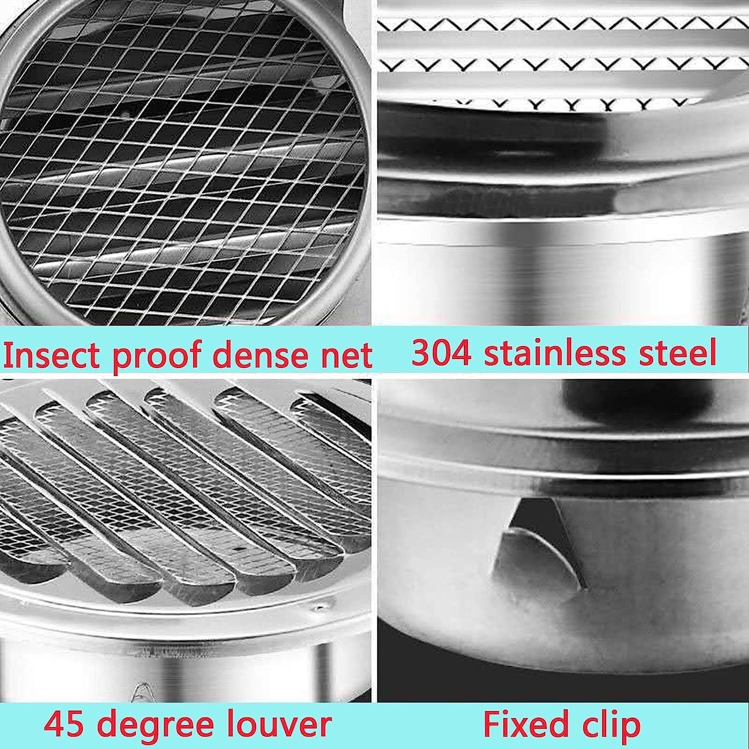 Vent Cover Stainless Steel Cowl External Extractor Wall Air Outlet Wall Vent Outlet Caliber Weatherproof Easy to Install, for Office Kitchen 23.6.12 Chimenea
