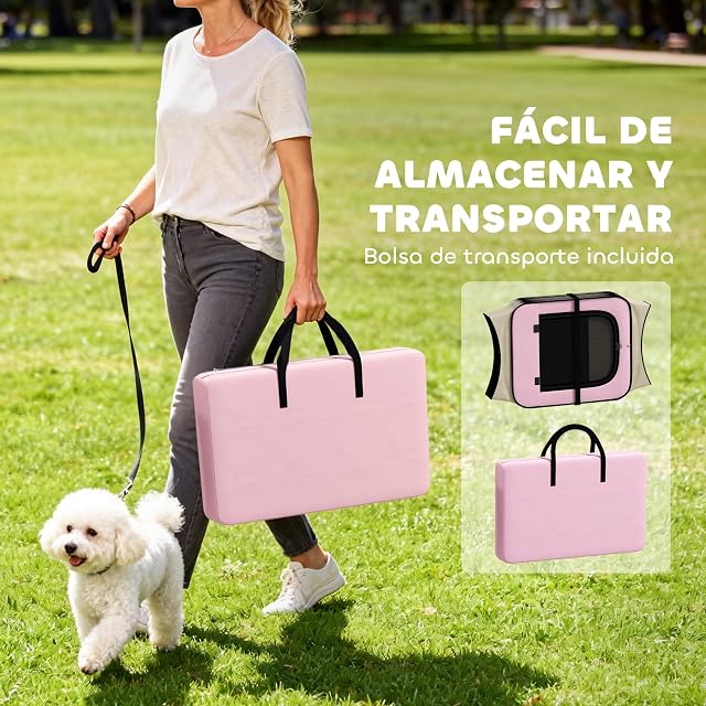 Foto 6 de 8 de PawHut Parque Plegable para Perros y Gatos Impermeable Ø120x58 cm Rosa
