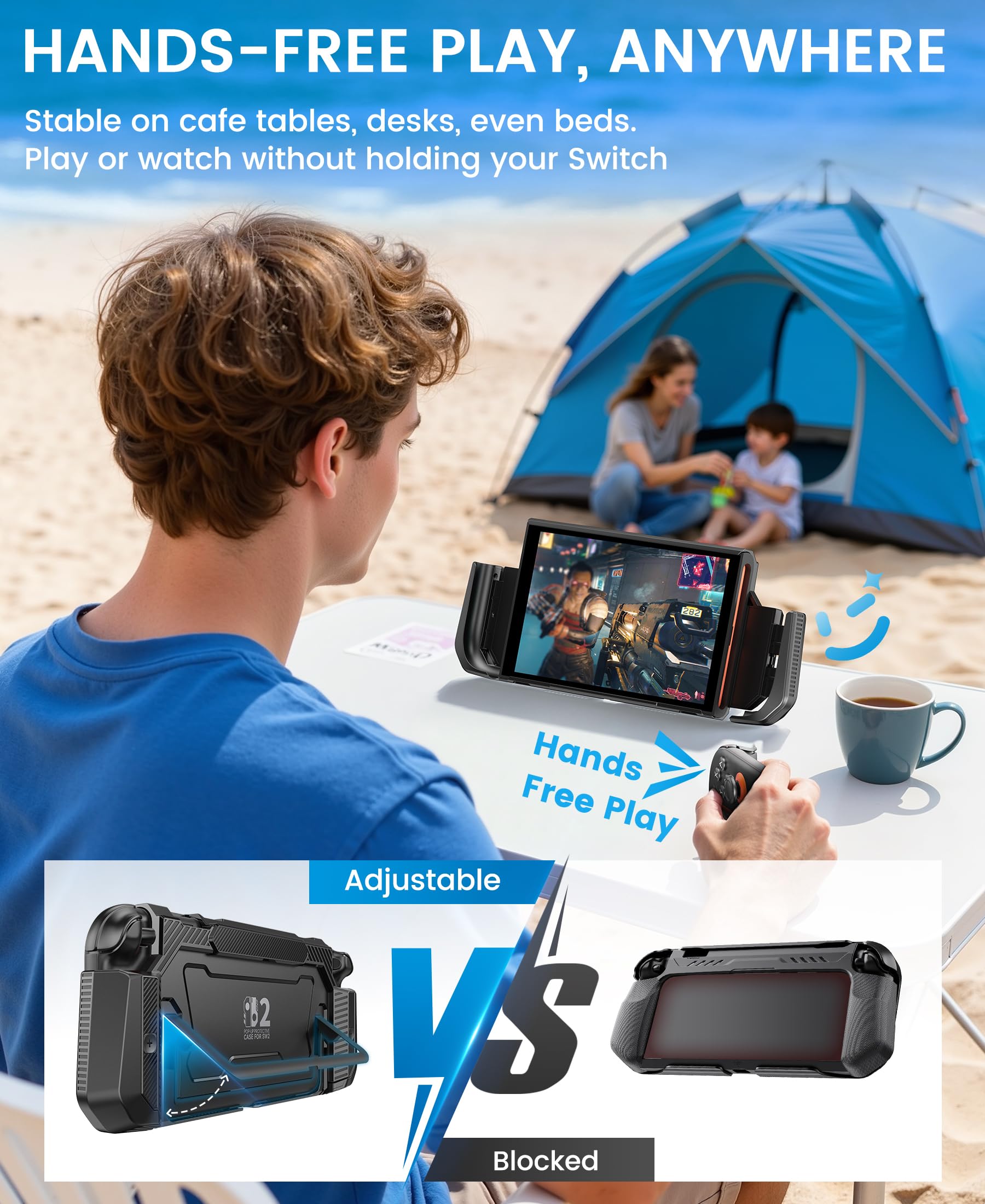 Dockbare Hülle für Nintendo Switch 2, Abnehmbarer Joy-Con-Controller-Schutz, griffige Schutzhülle mit 4 Daumenstick-Kappen, Ladefreundliche Hülle für die Switch 2 - 4