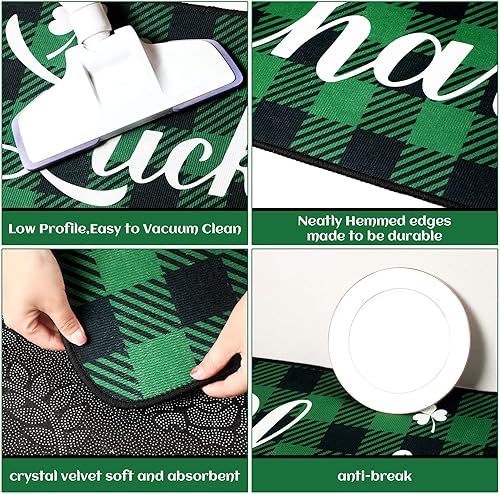 Miniatura 4 de Juego de 2 alfombras de cocina para el día de San Patricio, búfalo irlandés, trébol de la suerte, tapete de corredor de estilo rústico con respaldo