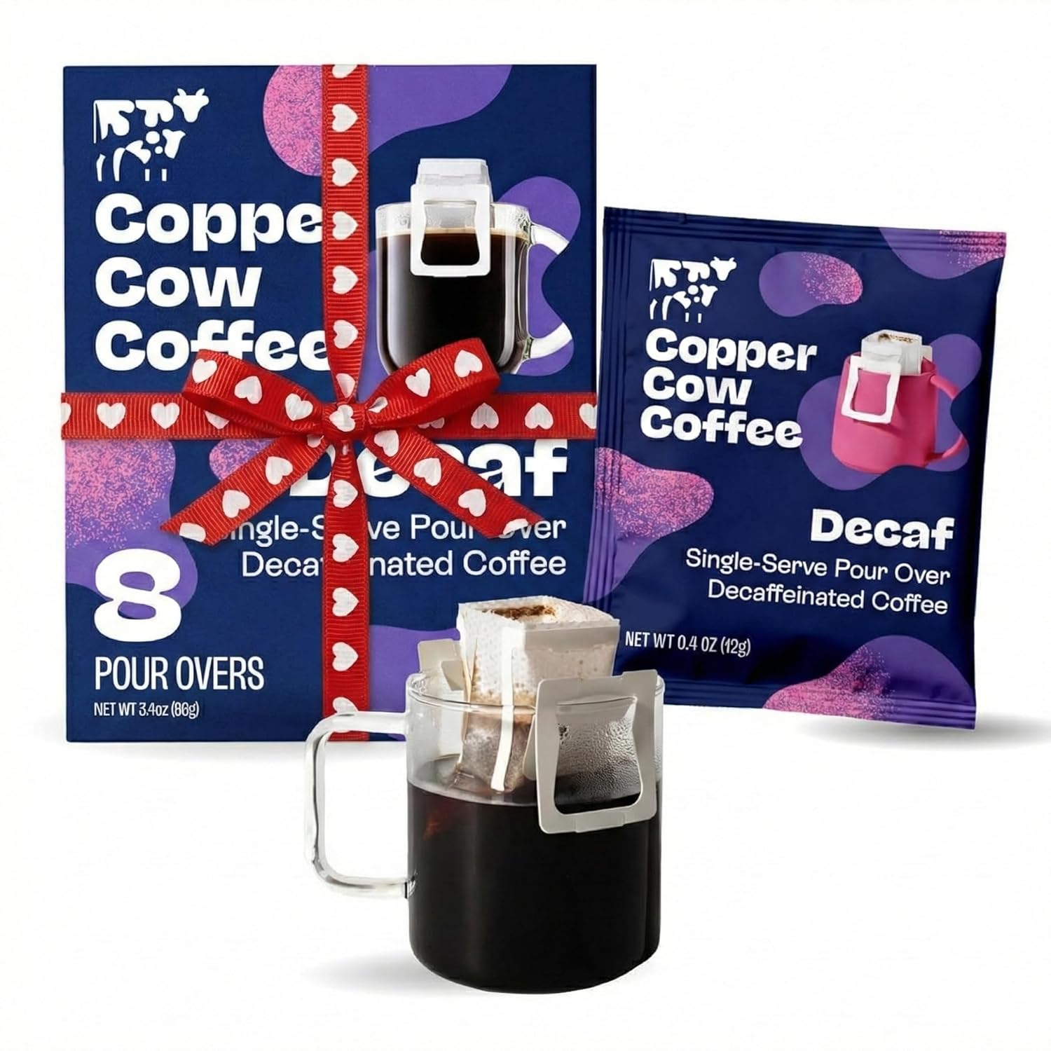 Copper Cow Coffee Premium Pour Over Single-Serve Vietnamese Coffee Pouches (8 pack) | Decaf | Dark Roast | Convenient Vietnamese Ground Coffee Packets, Travel Friendly