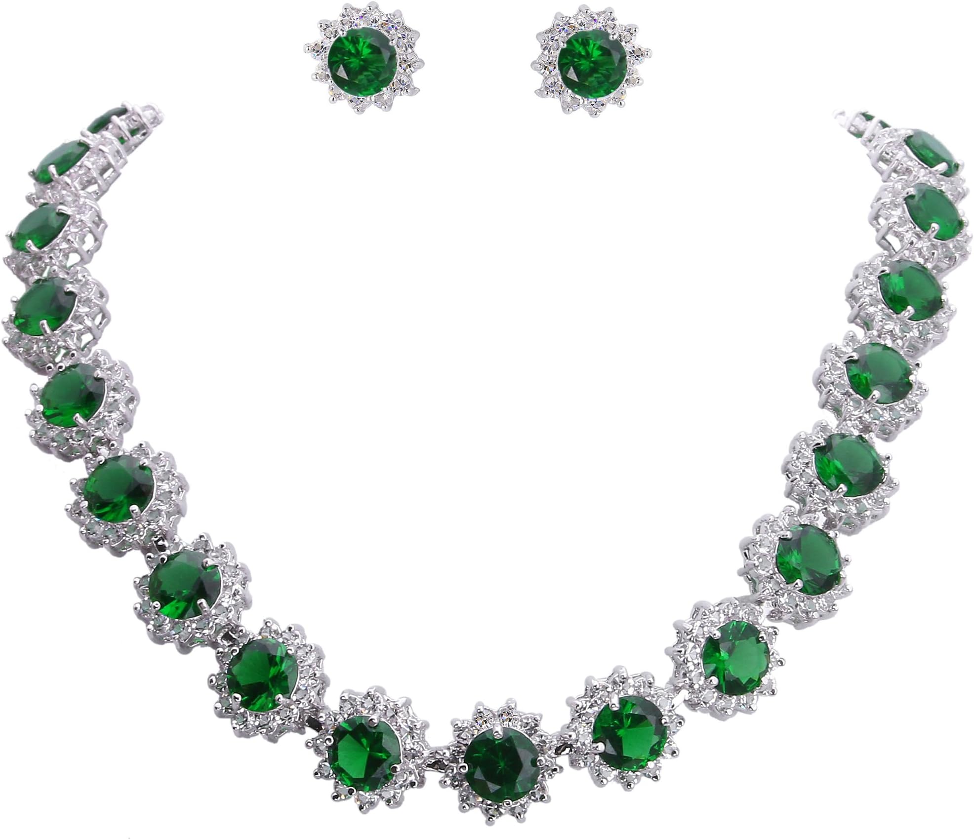 EVER FAITH Elegant Star Round Prong CZ Birthstone Necklace Earrings Set