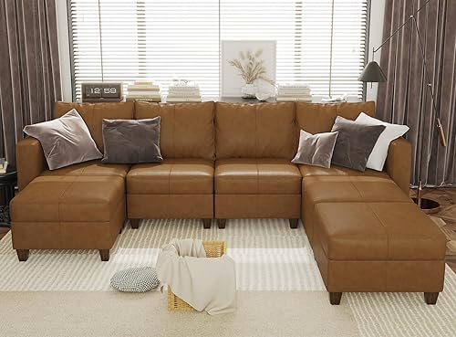 Miniatura 42 de EASE MOOSE Modualr - Sofá modular en forma de U con otomanas de almacenamiento, sofá modular de piel sintética gris, blanco y Blanco