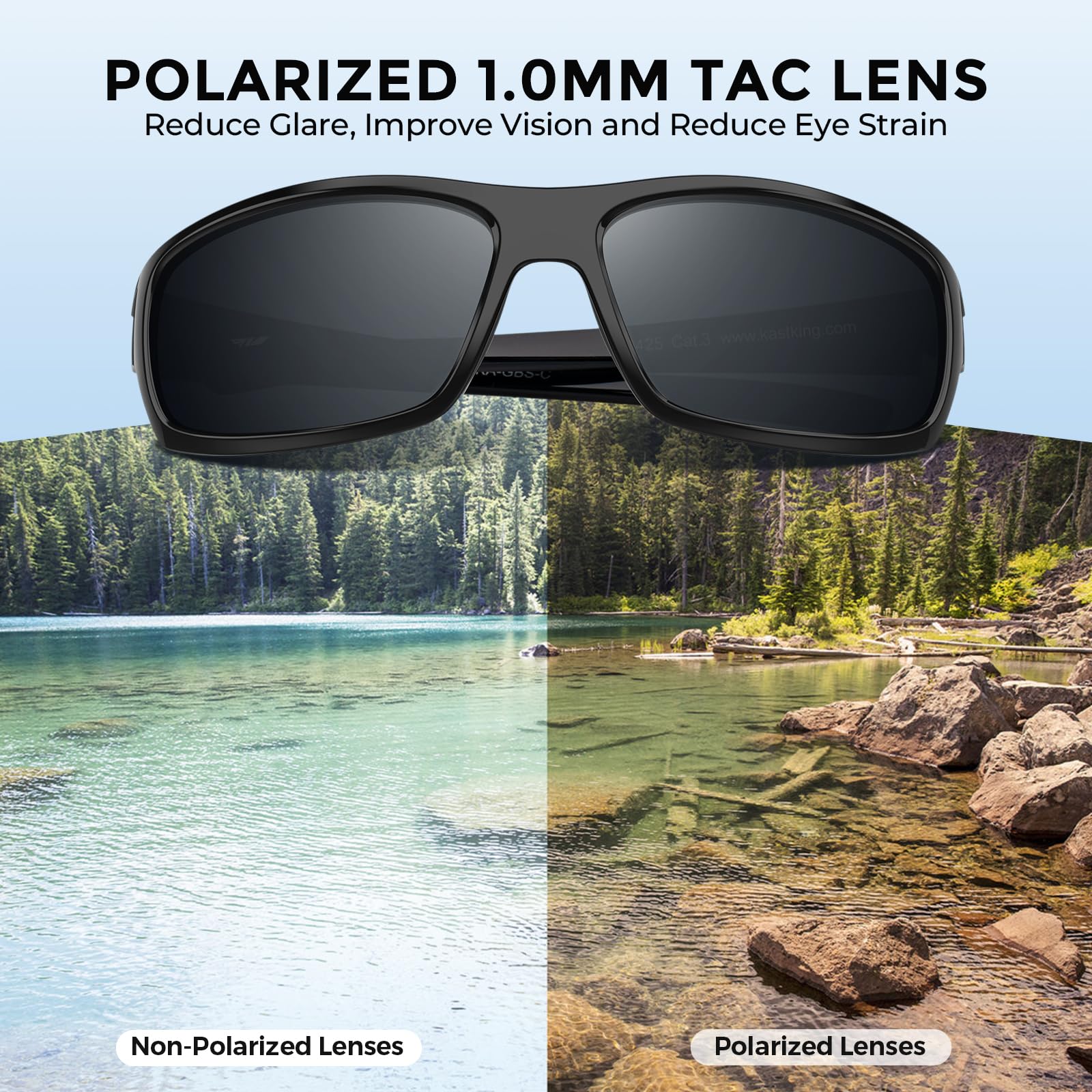 KastKing Kateel - Gafas de sol deportivas de envoltura completa, marco ligero de grilamida | Lentes TAC polarizadas de 7 capas de 1.0 mm; repelen el agua, el aceite y la sal; alta resistencia al impacto