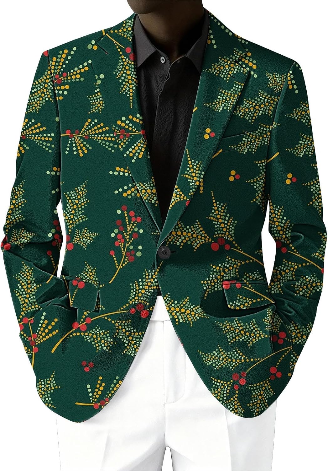 ZYXTIM Men's Christmas Party Blazer Wine Glass Ugly X-Mas Novelty Print Sequins Tuxedo Suit Jacket One Button Lapel Jacket
