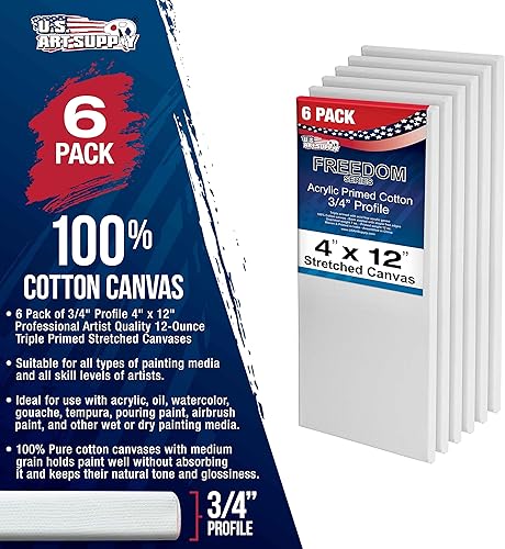 Miniatura 2 de U.S. Art Supply Lienzo estirado de 4 x 12 pulgadas, imprimado de 12 onzas, paquete de 6 unidades, perfil profesional blanco en blanco de 34