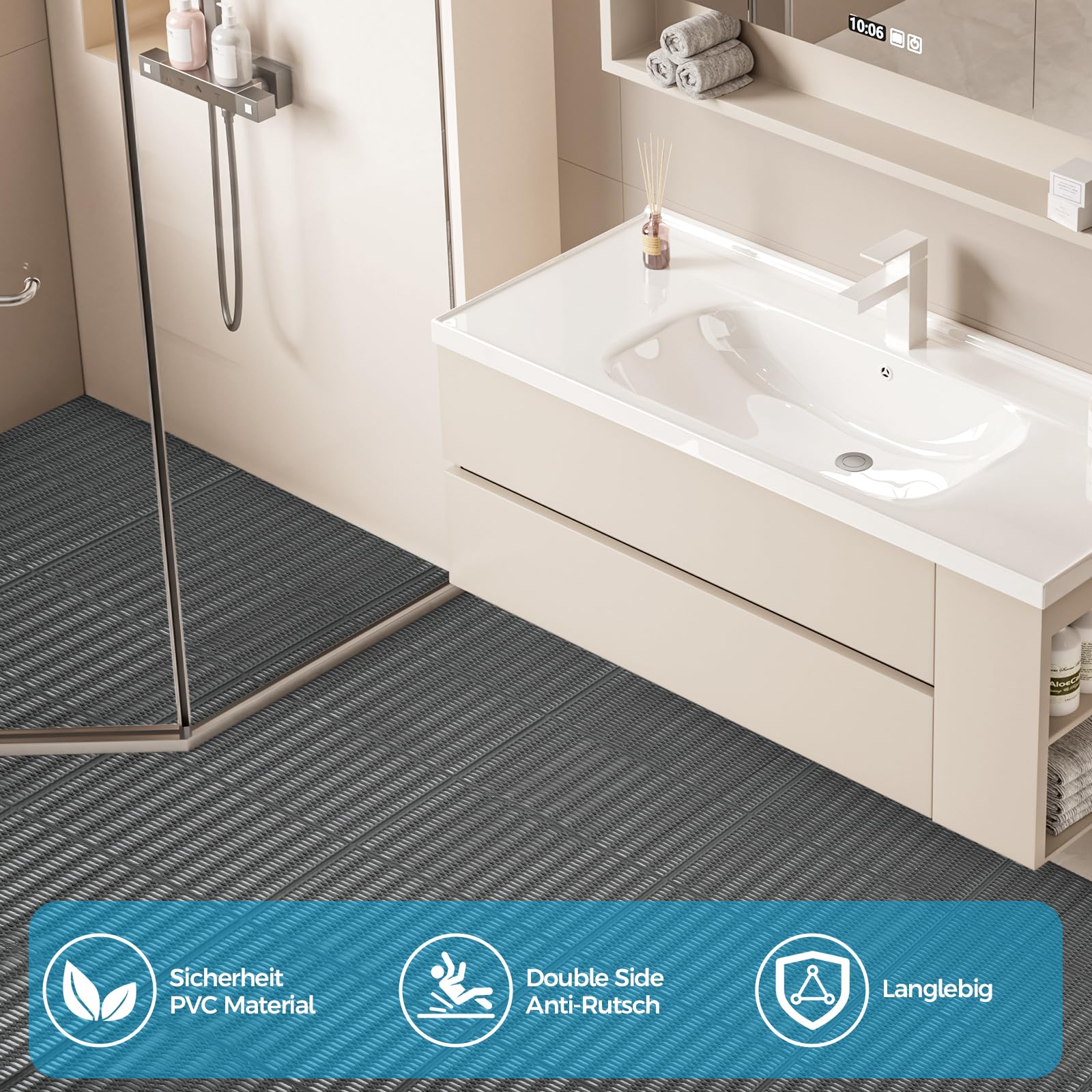 bimiti Drainage Antirutschmatte 300x90cm Bodenmatte 4mm Dicke Fußmatten