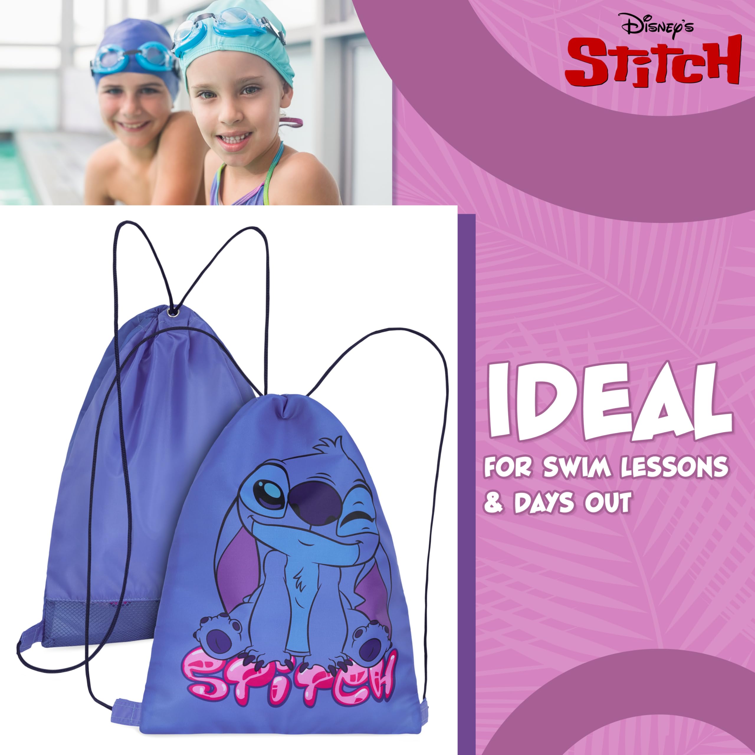 Disney Stitch Drawstring Bags for Kids Swimming Bag Spiderman String Backpack School PE Kit Travel Beach Holiday Sports Gym (Blue Stitch) - Image 4