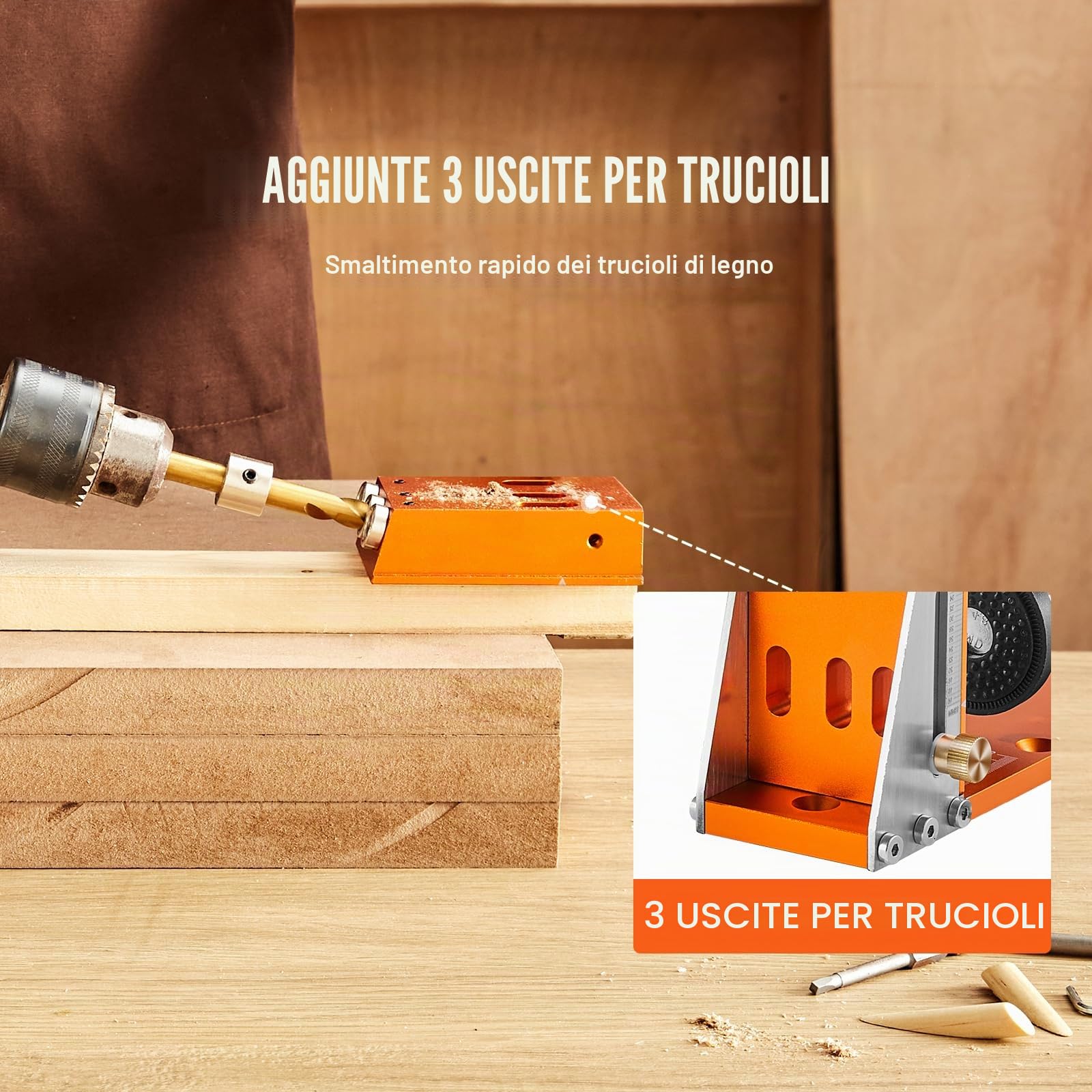 VEVOR Kit di Dime per Fori Tascabili 3 Fori Tascabili con Chiave Punte Quadrate, Set per Dima di Foratura a Tasca, Set per Dima Foratura Angolare Lavorazione Carpentieri Materiale in Lega di Alluminio