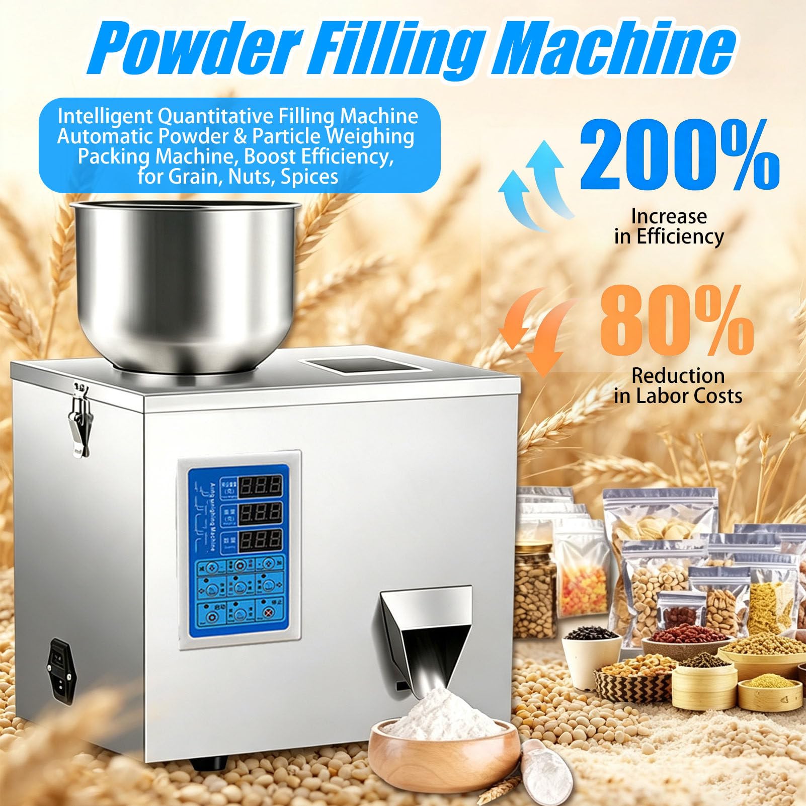 Macchina per Il Riempimento di Polveri, Dosatore Automatico di Cereali Square-100g | Precisione ±0,2G, Dosatore Automatico, Ampia Tramoggia in Acciaio Inossidabile, Per Chicchi Di Caffè E Spezie