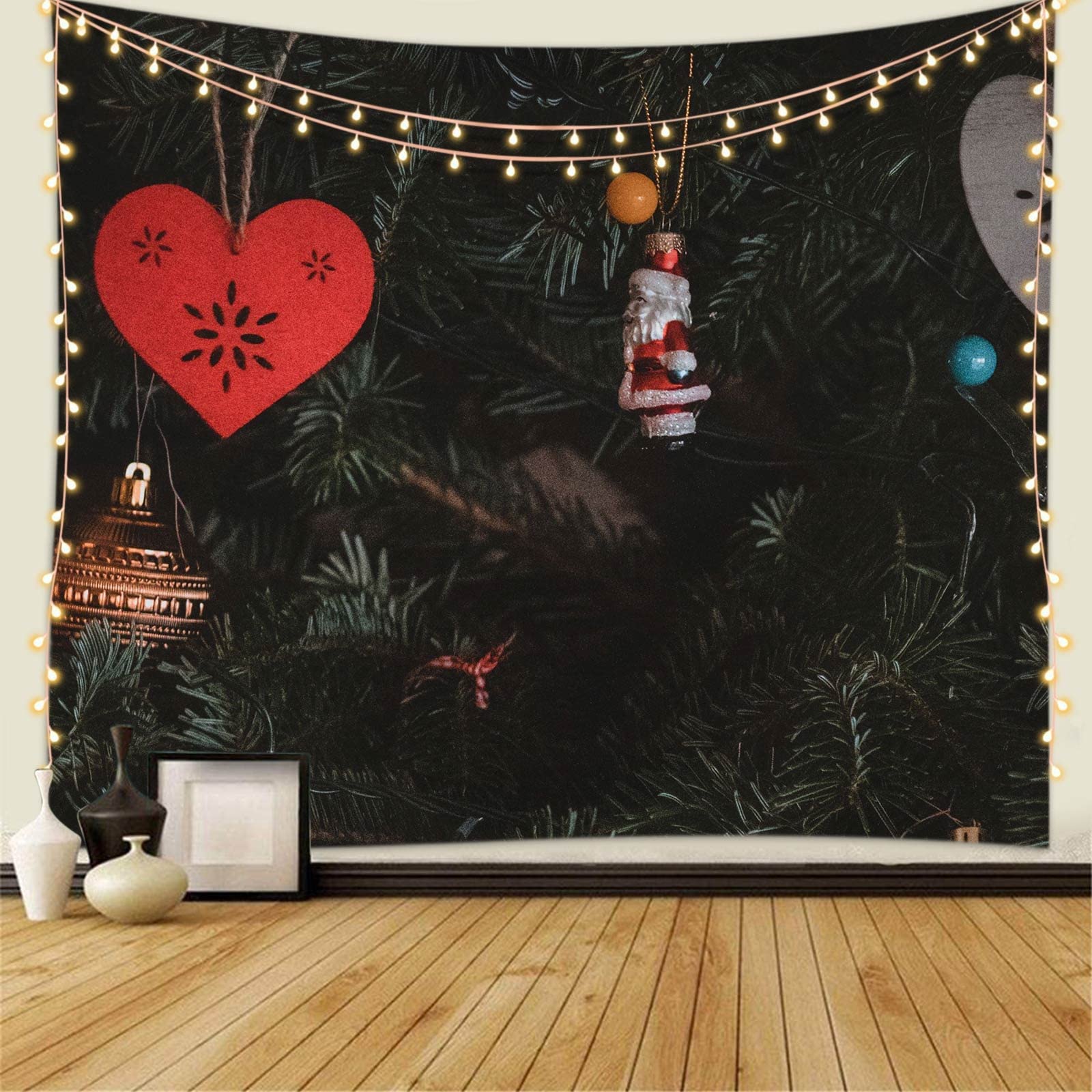 Arazzo da Parete di Natale Tappezzeria Muro Ornamenti di Babbo Natale per Decorazione Natalizia, 200x200CM