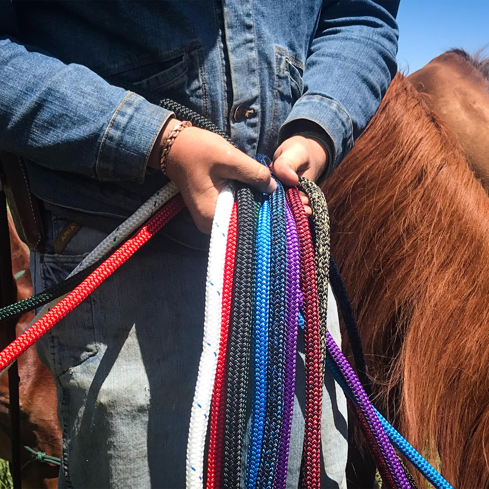 PARELLI Vaquero - Corda da allenamento per cavalli, resistente, multiuso, per uso quotidiano, con passante e bottone Latigo, diametro 9/40,6 cm, treccia liscia per yachting