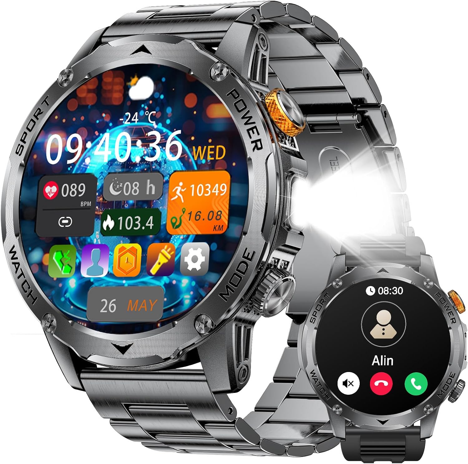 Military Smart Watches 1000 mAh Battery/Flashlight,1.75”...