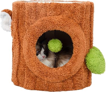 NUNU LAB Small Cat Tree for Indoor Cat- Natural Solid Wood Cat Tree Tower with Perch & Hideout, Compact Cat Condo with Sisal Scratching Post, Indoor Cat Furniture for Kittens & Small Cats Green