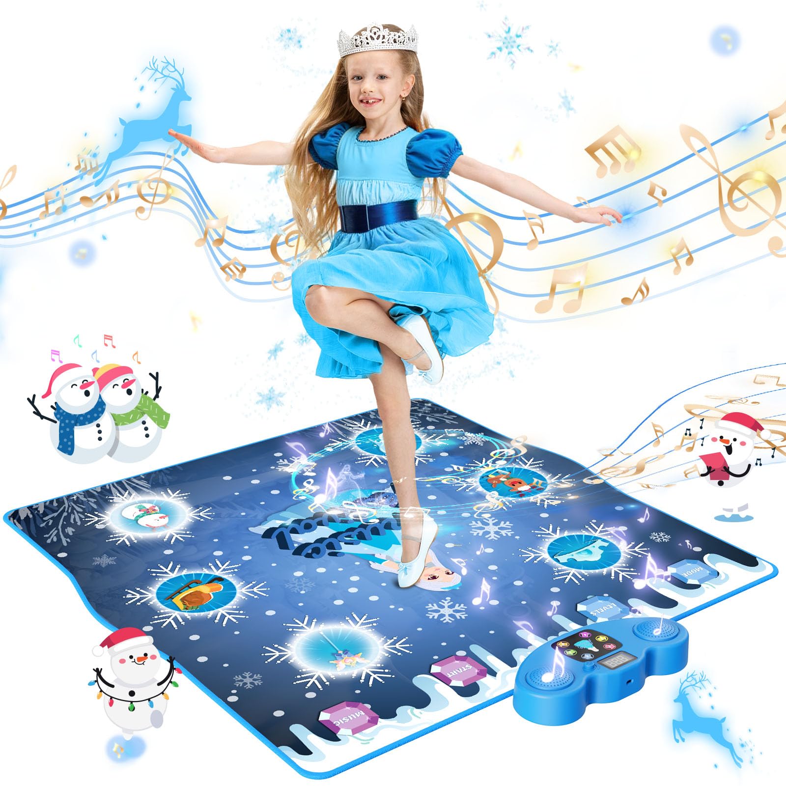 Dance Mat, Ice and Snow 6-Button Princess Dance Mat for Kids Ages 4-8, Bluetooth Music Control, 13 Built-in Music, 6 Game Modes, 3-10 Year Old Girl Gifts
