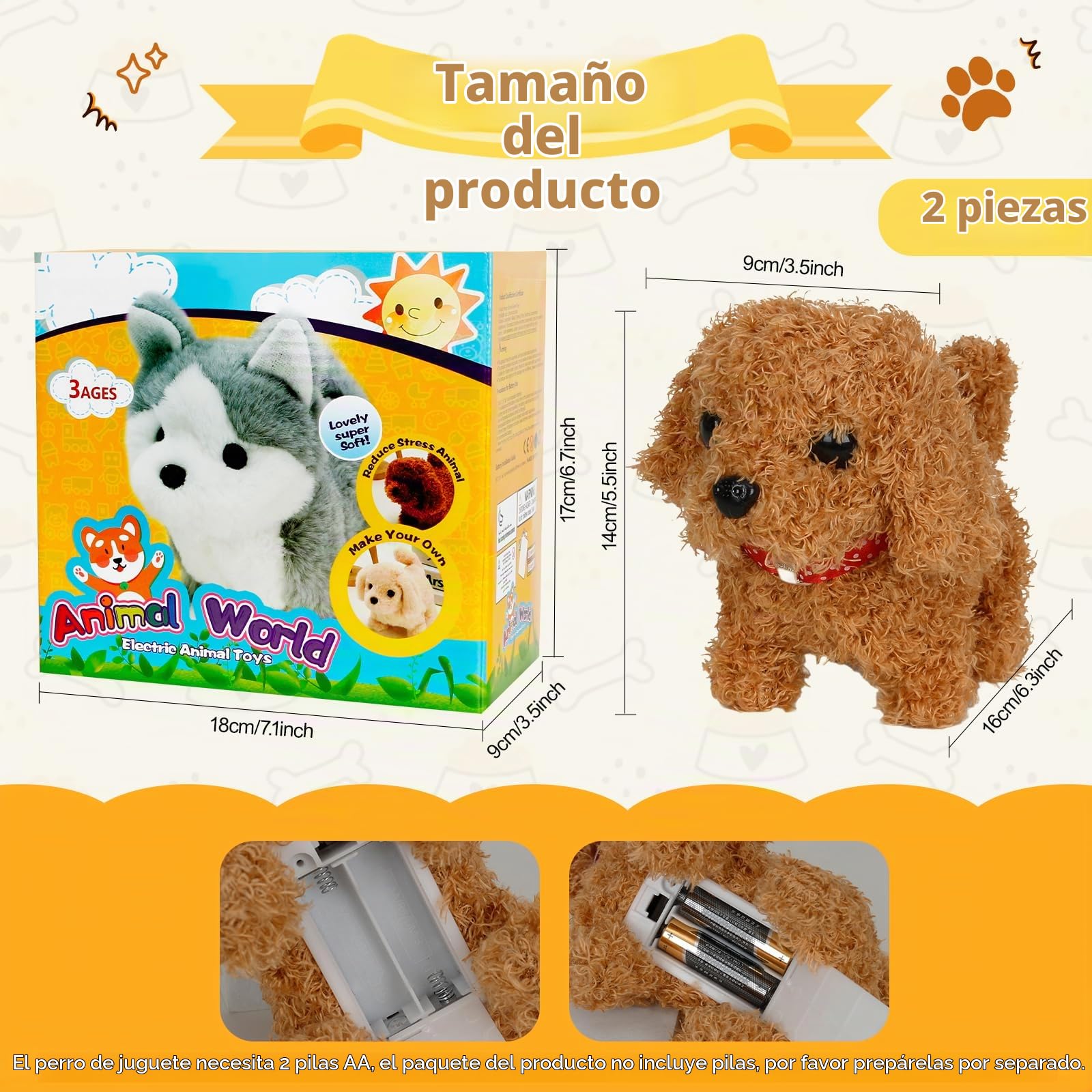 Perro Robot Interactivo, 2X Perrito Electrónico Realista Que Camina y Ladra - Juguete de Peluche con Movimiento y Sonido - Regalo para Niños y Niñas de 2 3 4 5 6 7 Años