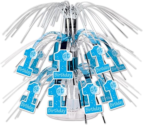 Beistle Mini centro de mesa en cascada de 1er cumpleaños, 7 12 pulgadas, azulblancoplateado