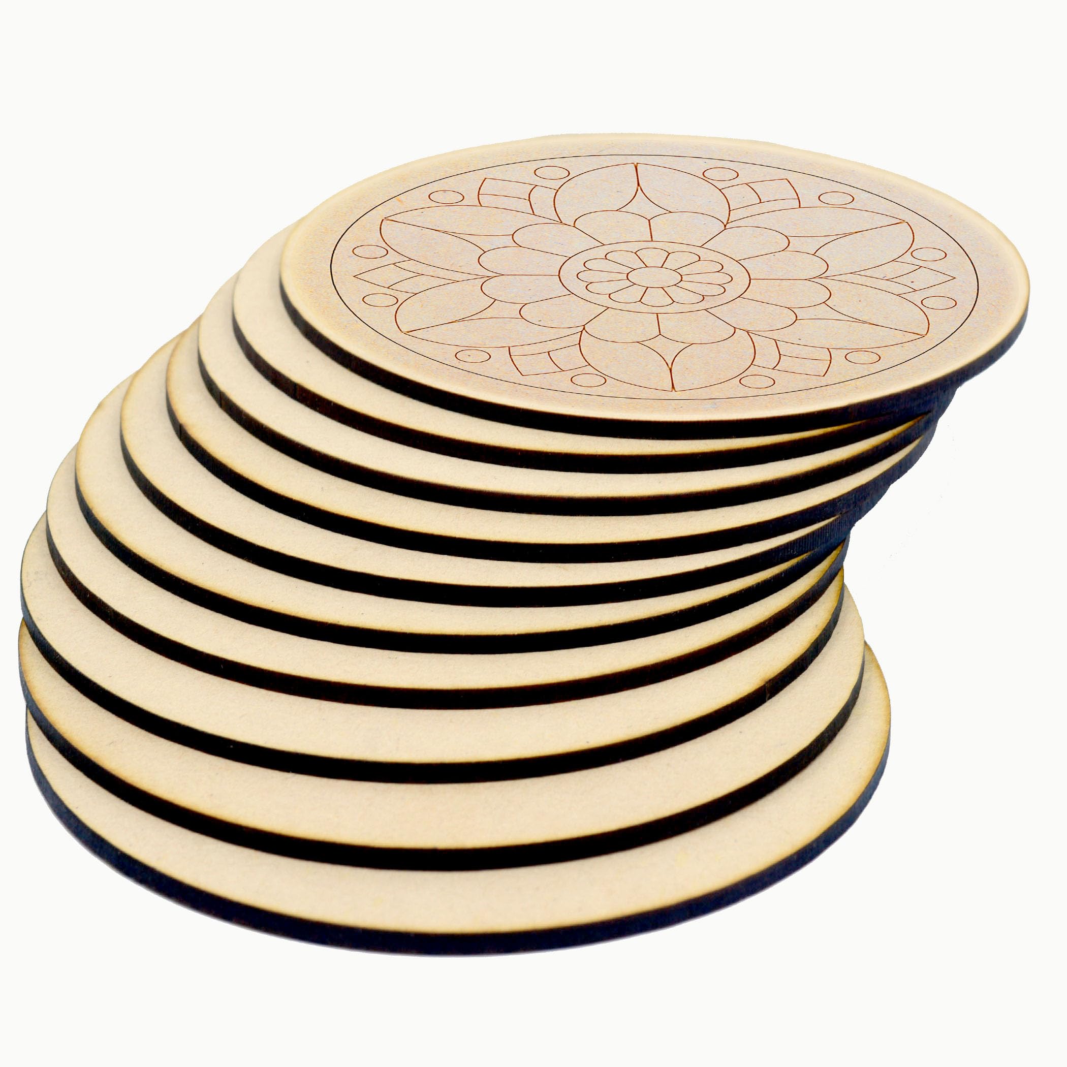 AJANTA ROYAL Wooden Pre Marked Circle MDF 3.5 mm Thick Round Cutouts for Art & Craft, DIY Painting - Mandala Art, Pyrography - (8x8 Inch) Qty:10 4