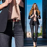 Vista 29 de Cinturones para mujer para jeans de 1.1 pulgadas de ancho, cinturones para vestidos de cuero de grano completo con hebilla dorada, caja de regalo