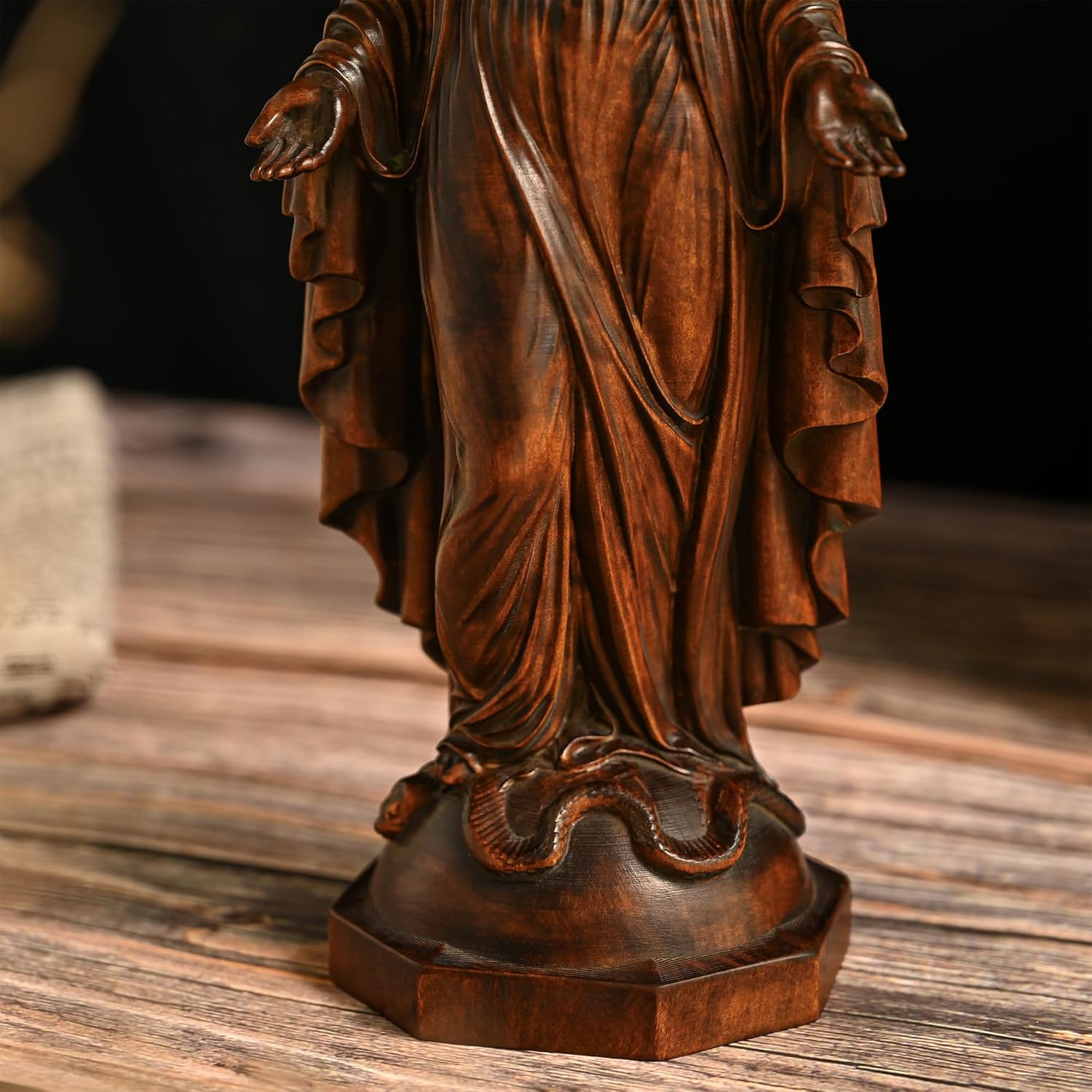 BGCOPPER Wooden Virgin Mary Statue, Our Lady of Guadalupe Figurine Ornament, Catholic Virgin Figure Religious Gift for Home Decor Christmas - 4.3 Inch - Image 8