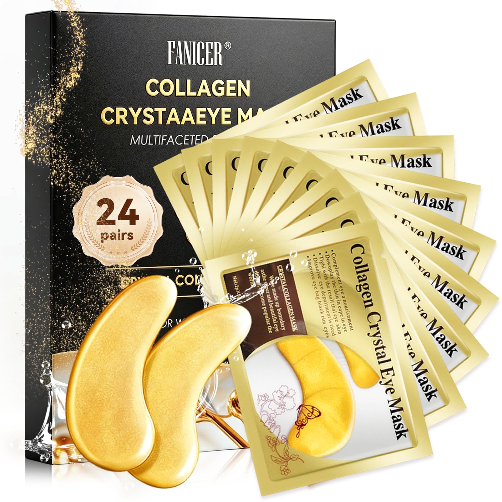 24 Paires Patch Yeux 24k Gold, Masques Hydratants Pour Les Yeux, Patch Anti Cernes Pour Au CollagèNe, éLimination Des Cernes Sombres et Poches, Femmes/Homme
