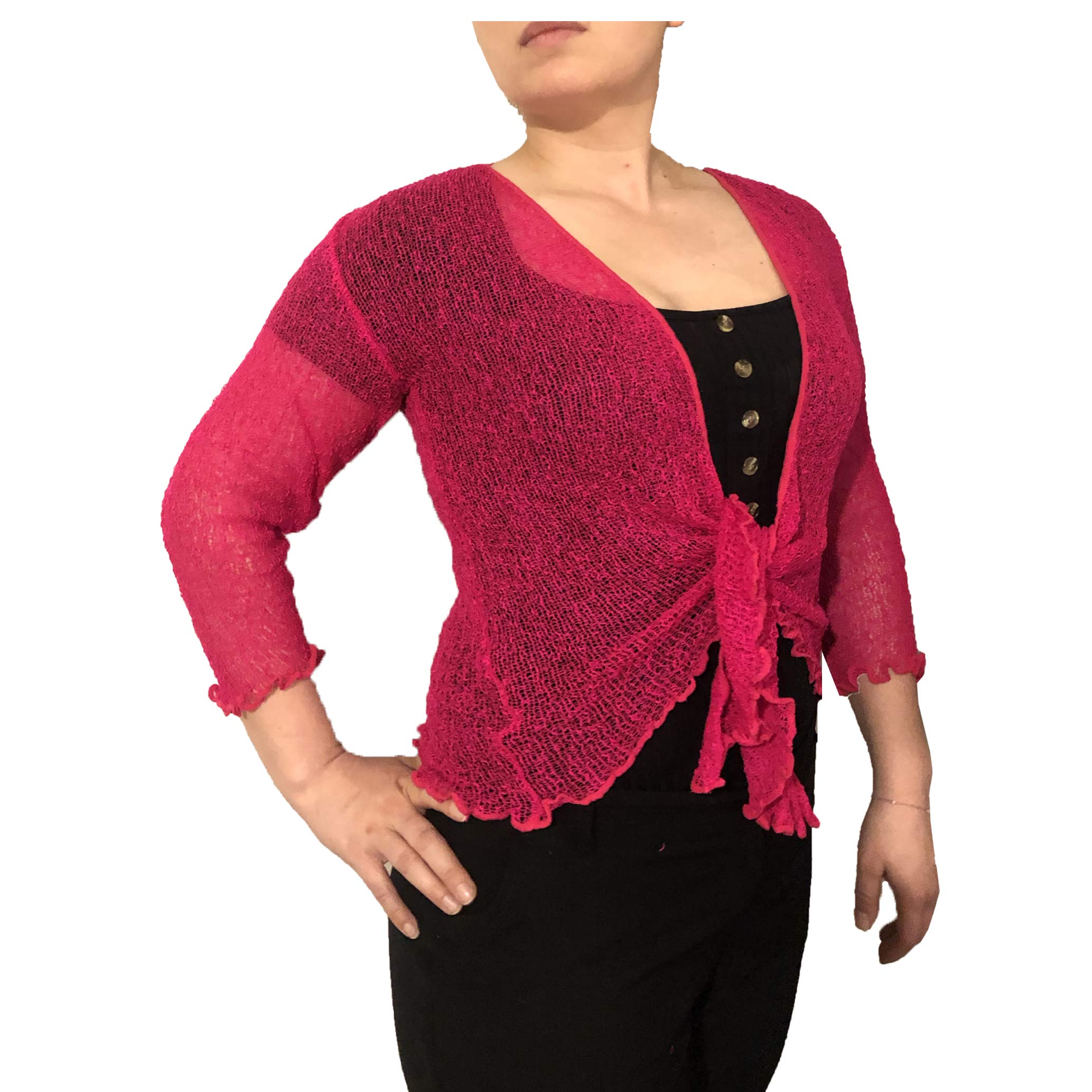 Suit and Suit Ladies Plain Knitted Cropped TIE UP Bolero Shrug TOP - Massive FIT (Cerise)