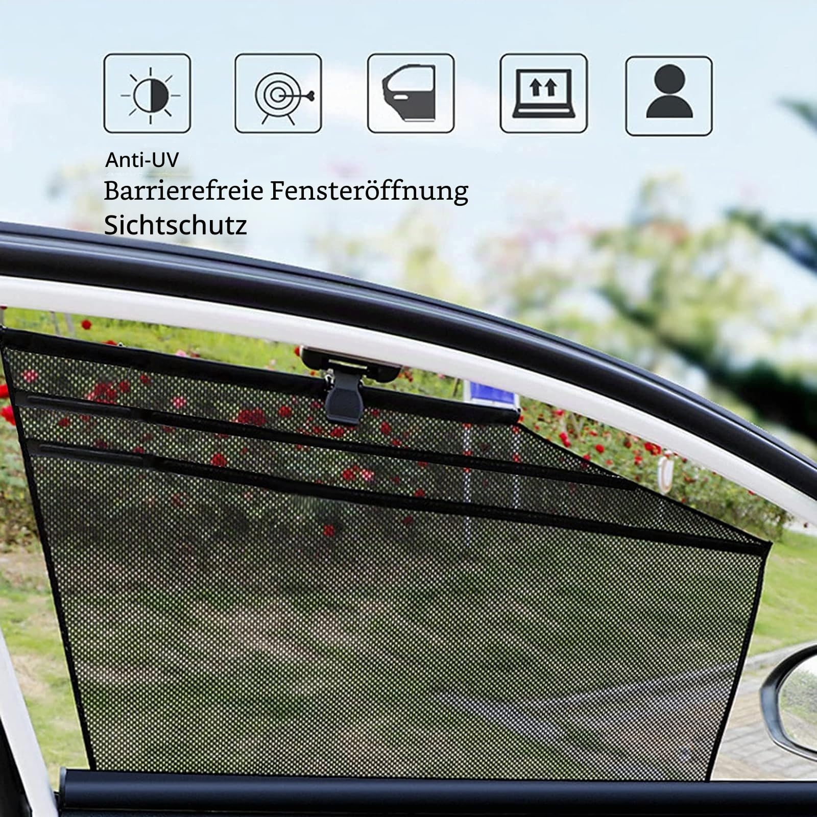 Kwak's Auto Sonnenschutz für Seitenfenster 2-Pack Faltbare Rolle Einziehbarer Sonnenschutz Blocks Sonnenblendung und Hitzeschutz Anti-UV-Strahlen Jalousien für Privatsphäre Blackout (Frontfenster)